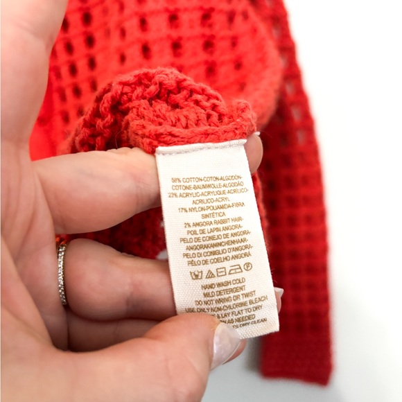 Free People Red Cowl Neck Sweater with Lattice Knit - Picture 3 of 5